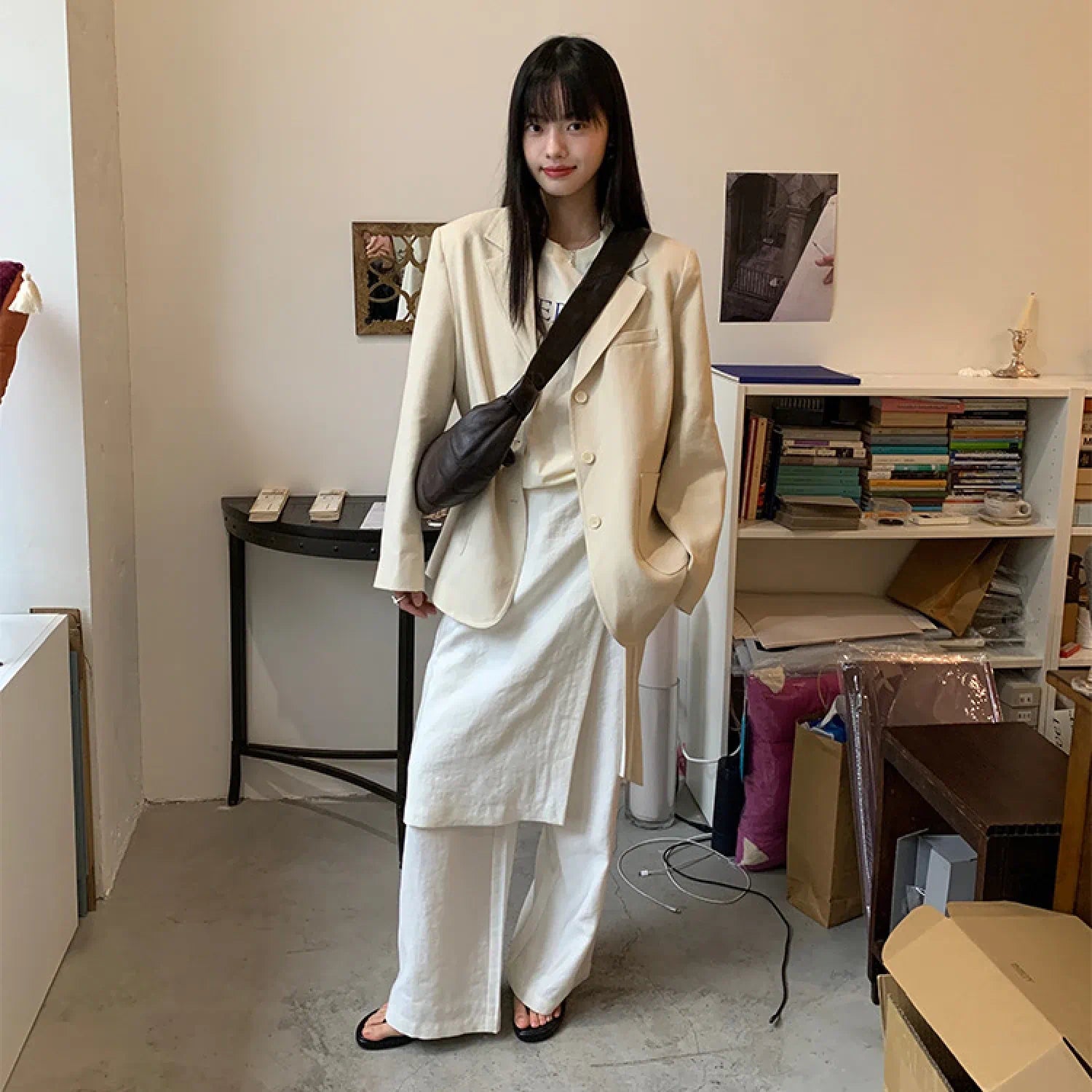 “Osaka” layered wrap pants with side tie detail, minimalist Japandi-inspired design, wide-leg silhouette, product by Sumoka Studio.