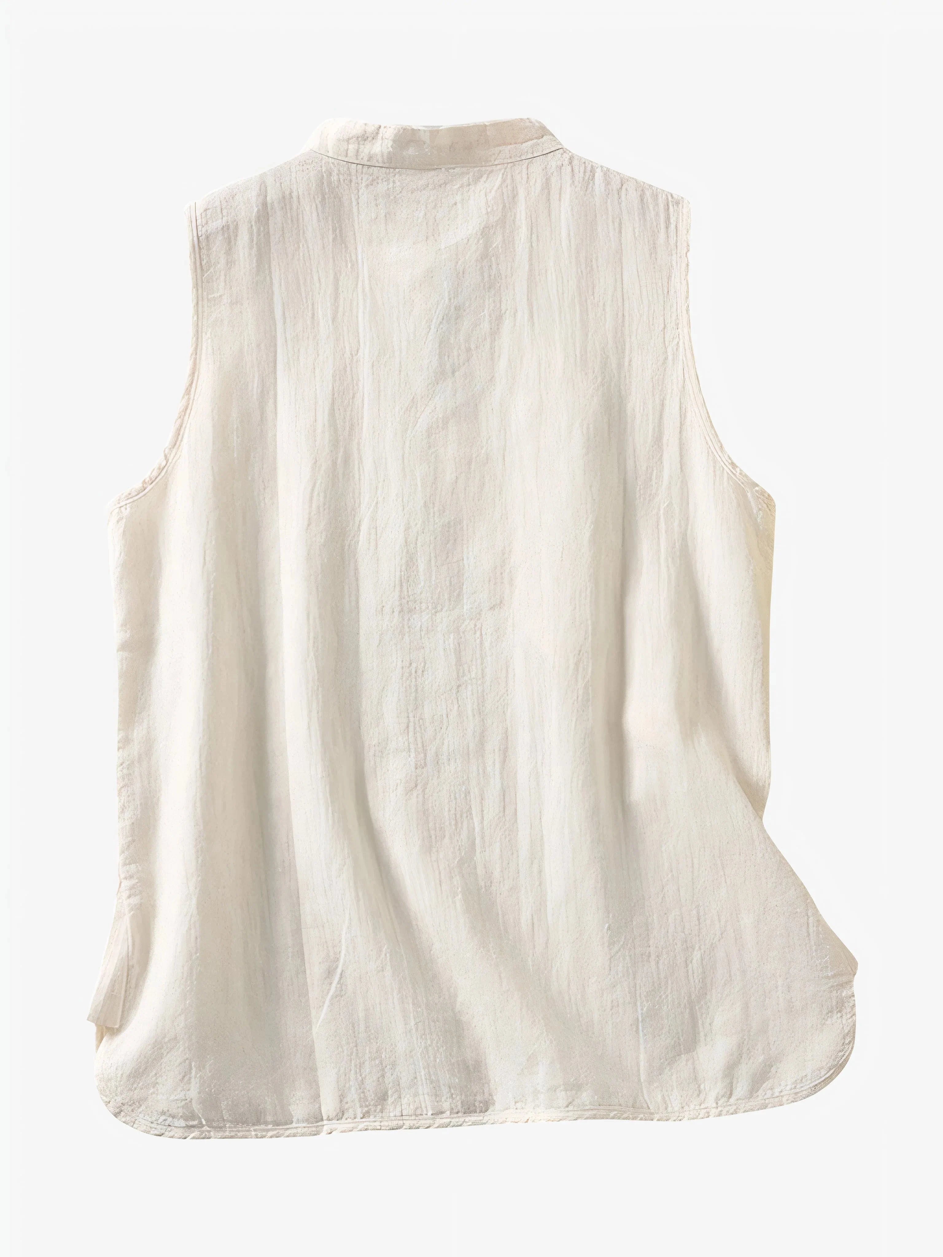 Top Sora minimalist Japandi-style top worn by a woman, asymmetrical design, product by Sumoka Studio.